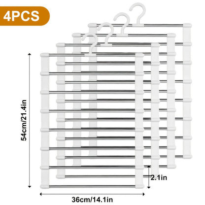 Pants Hangers Foldable Multi-Layer Stainless Steel | Non-Slip Space Saving Closet Organizer for Jeans Leggings Scarves Trousers | 4 or 8 Pack Clothes Rack Hanger