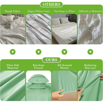 Bamboo Bed Sheet Set 4pcs 2200TC Deep Pocket Cooling Fitted Sheets – Ultra Soft, Breathable, Shrink & Wrinkle Resistant