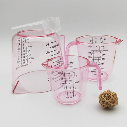 Measuring Cups and Spoon Set 4pcs - Pink Transparent Baking Measuring Cup Kit with ML OZ Cup Markings, PS Material, Kitchen Baking Cooking Accessories