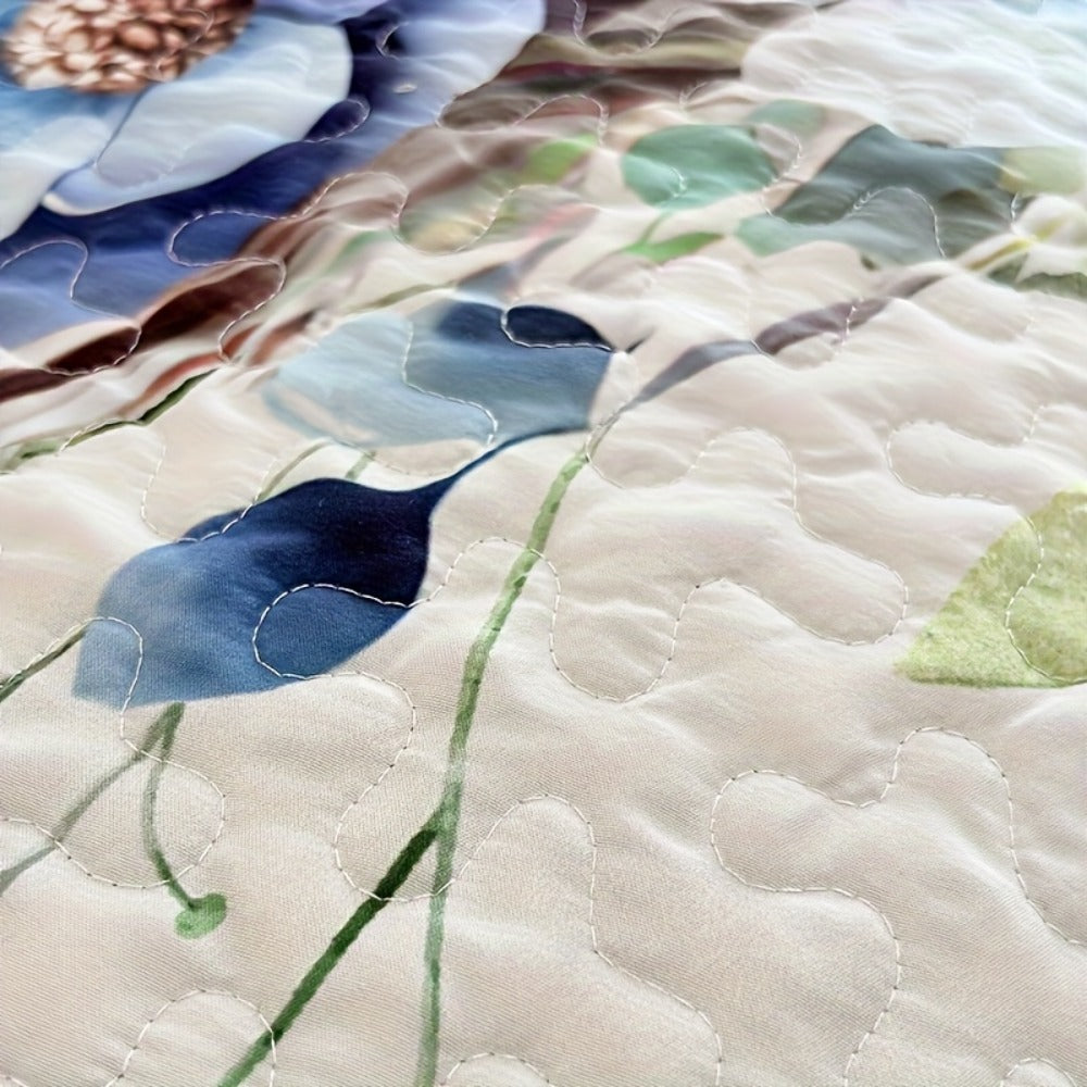 Floral Watercolor Quilt Set – Heart Botanical Print, Soft Breathable Hypoallergenic Bedspread, Twin Full Queen King, All Seasons – Romantic Bedroom Decor