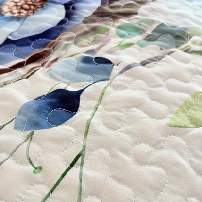 Floral Watercolor Quilt Set – Heart Botanical Print, Soft Breathable Hypoallergenic Bedspread, Twin Full Queen King, All Seasons – Romantic Bedroom Decor