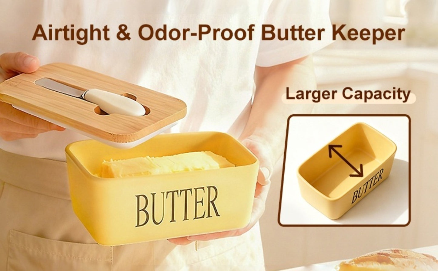Ceramic Butter Dish with Lid and Knife – Large Countertop Butter Keeper, Airtight Seal, Easy-Clean Design, Multiple Colors – Kitchen Gift for Butter Lovers