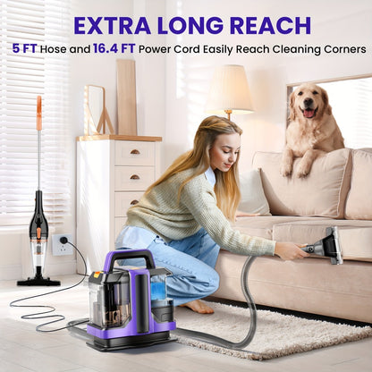Portable Carpet Cleaner Deep Cleaning Machine with Dual Brushes Powerful Spray for Upholstery Stairs Car Seats Tough Stain Removal