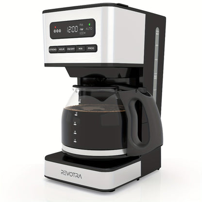 12-Cup Programmable Drip Coffee Maker, Regular & Strong Brew, Iced Coffee Setting, 1-4 Cup Mode, 24H Timer, Auto Shut-Off, Keep Warm, Pause & Serve, Black