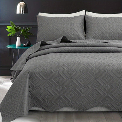 Bedspread Set 3 Piece Striped Rhombus Pattern Soft Breathable Bed Cover with 2 Pillowcases Lightweight Comforter Alternative Bedding Set for Bedroom Dorm Room