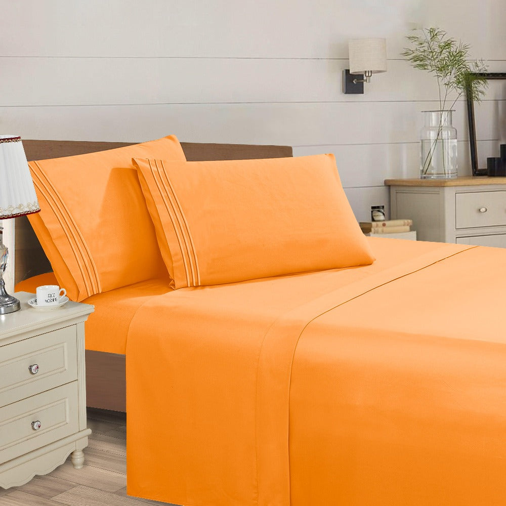 Microfiber Bed Sheet Set 4-Piece Deep Pocket Cooling Sheets Twin Full Queen King Cal King Split King – Soft Wrinkle Fade Resistant Hotel Quality Bedding