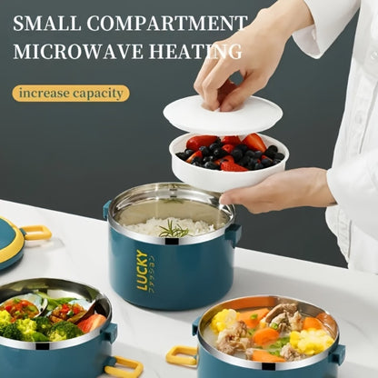 Insulated Lunch Box Set Stainless Steel - Large Capacity Leak Proof Bento Container with Thermal Bag and Cutlery, Microwave Safe Reusable Portable Lunch Box for School Picnic Camping Teens and Workers, Available in Blue and White