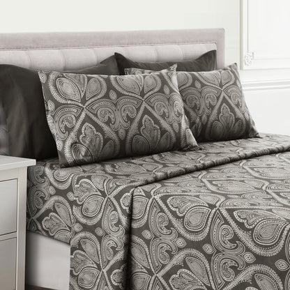Paisley Bed Sheet Set 4 6 Piece 100% Brushed Microfiber Deep Pocket Fitted Sheet Soft Wrinkle Free Cooling Breathable Twin Full Queen King Cal King