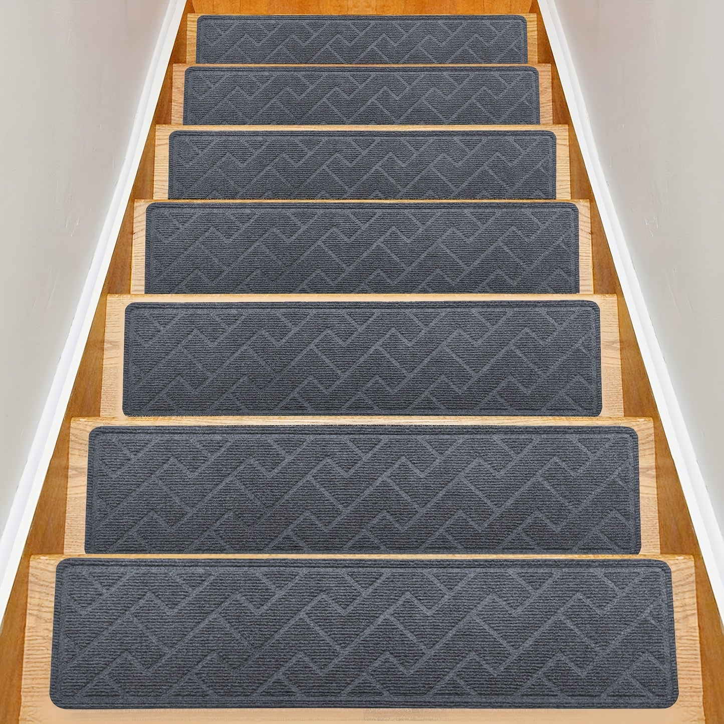 Non-Slip Stair Treads 15pcs 8"x30" Self-Adhesive Carpet Pads for Wooden Steps – Washable Polyester Indoor Stair Mats for Safety, Anti-Slip Step Covers in Multiple Colors