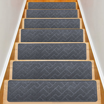 Non-Slip Stair Treads 15pcs 8"x30" Self-Adhesive Carpet Pads for Wooden Steps – Washable Polyester Indoor Stair Mats for Safety, Anti-Slip Step Covers in Multiple Colors