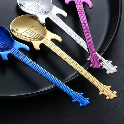 Guitar Shaped Spoons Set of 6 304 Stainless Steel Creative Teaspoons for Coffee Milk Tea Ice Cream Dessert - Colorful Novelty Cutlery Gift Set 7 Random Colors