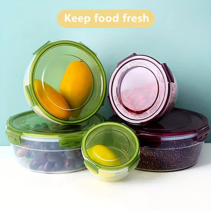 Refrigerator Storage Containers Large Capacity 3/4pcs Airtight - Keeps Fruit Vegetable Meat Egg Dumpling Fresh, Stackable Space-Saving Plastic Food Storage Boxes for Kitchen Fridge, Purple Green Blue Beige