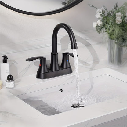 Centerset Bathroom Faucet 2 Handle 4 Inch - Lead-Free Dual Handle Vanity Sink Faucet with Pop-Up Drain & Supply Lines, Brushed Nickel, Matte Black, Oil Rubbed Bronze, Brushed Gold, 2-3 Hole RV Compatible