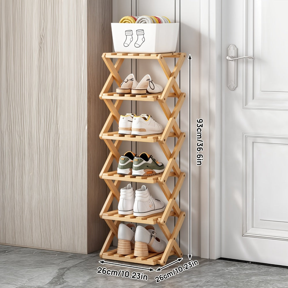 Bamboo Shoe Rack Foldable Multi-Tier – Space-Saving Shoe Storage Shelf, Easy Assembly Standalone Organizer for Entryway, Hallway, Bedroom, Bathroom & Office – 6 or 8 Tier Options