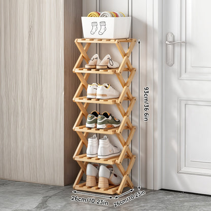 Bamboo Shoe Rack Foldable Multi-Tier – Space-Saving Shoe Storage Shelf, Easy Assembly Standalone Organizer for Entryway, Hallway, Bedroom, Bathroom & Office – 6 or 8 Tier Options