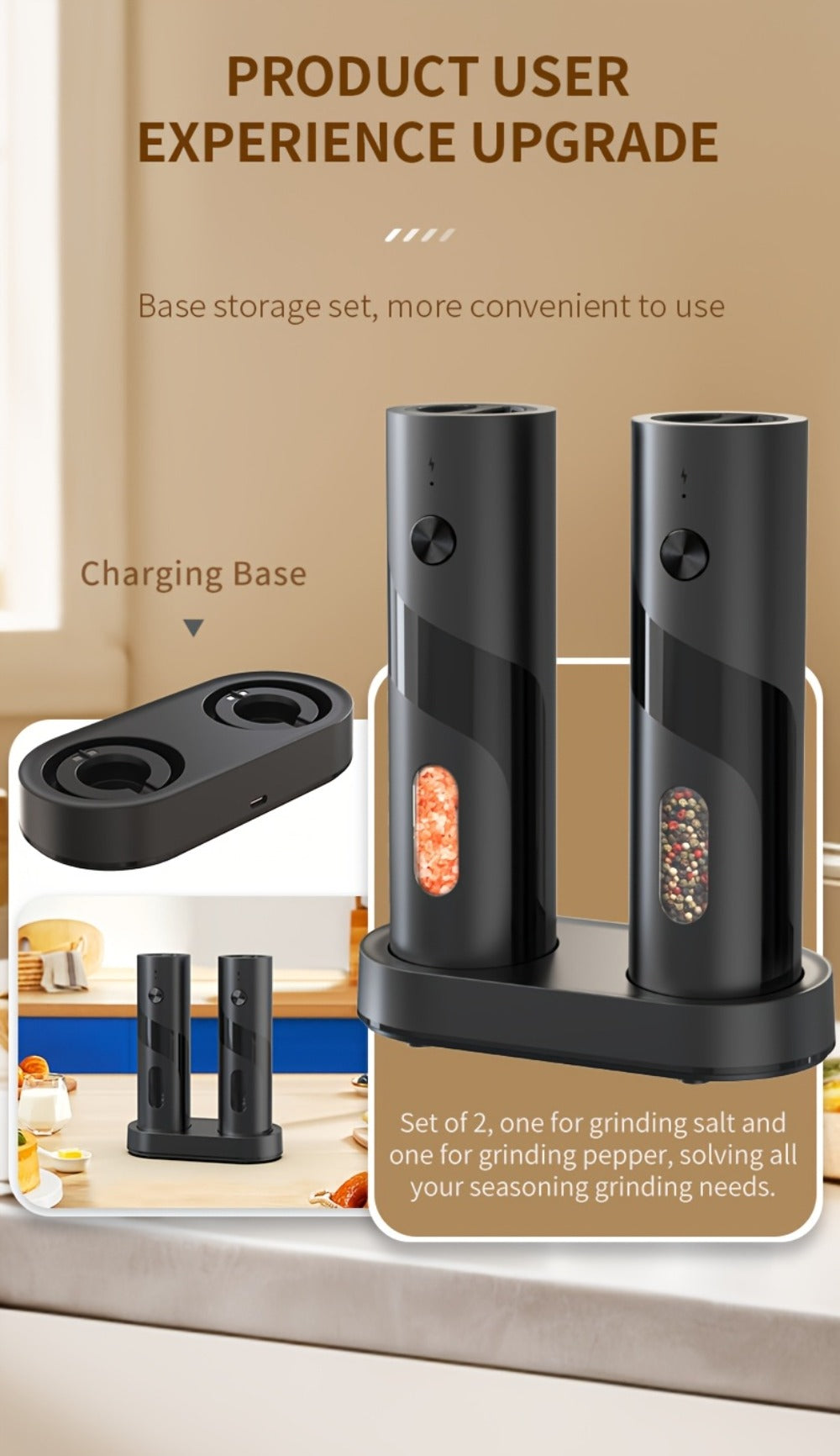 Electric Salt and Pepper Grinder Set with LED Light & Gravity Sensor – USB Rechargeable, Top-Fill, Large Capacity Automatic Spice Mill – 1 or 2 Pack Kitchen Gift Set