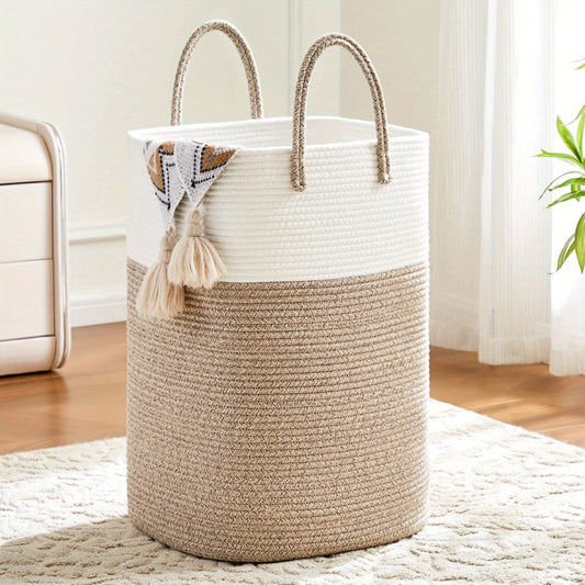 Woven Cotton Rope Laundry Basket Large Hamper with Handles for Bathroom Bedroom Living Room – Jumbo Boho Storage Basket for Clothes Blankets Toys | 40L 60L 80L 100L
