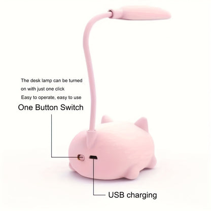 Cute Animal LED Night Light – Mini Cartoon Table Lamp, Foldable USB Rechargeable, Portable Desk Reading Light for Bedroom Kids Room, Blue Bunny Cat Styles, Kawaii Room Decor Lamp