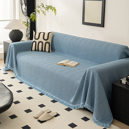 Herringbone Sofa Throw Cover with Tassels Jacquard Woven Solid Color Washable Polyester Sofa Blanket Slipcover for 3 4 Seater Couch Living Room - Grey Coffee Green Blue