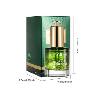 Sea Grape Collagen Peptide Essence Oil Squalane Moisturizing Face Serum Alcohol-Free Anti-Aging Skin Brightening Unisex Skincare for Sensitive Skin