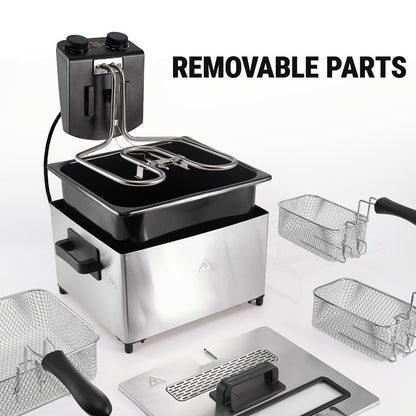 Electric Deep Fryer 1700W, Large Deep Fryer with Adjustable Time & Temperature Control, Stainless Steel Frying Basket, Lid with View Window, 101.44oz / 1.32gal Capacity, Home Kitchen Countertop Fryer