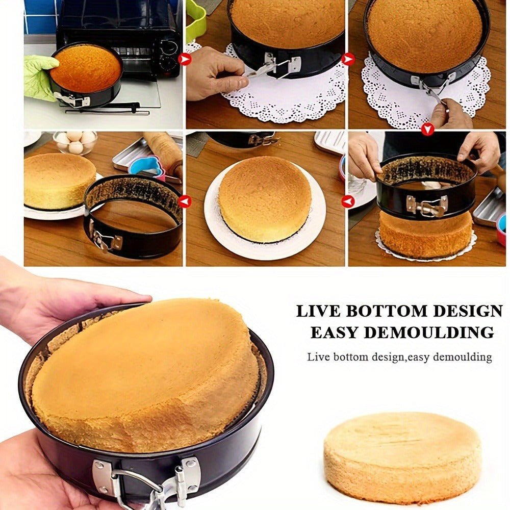 Springform Pan Set of 3 Nonstick Carbon Steel Cake Pan with Removable Bottom Round and Heart Shaped Easy Release Baking Pans for Cheesecake Layer Cake