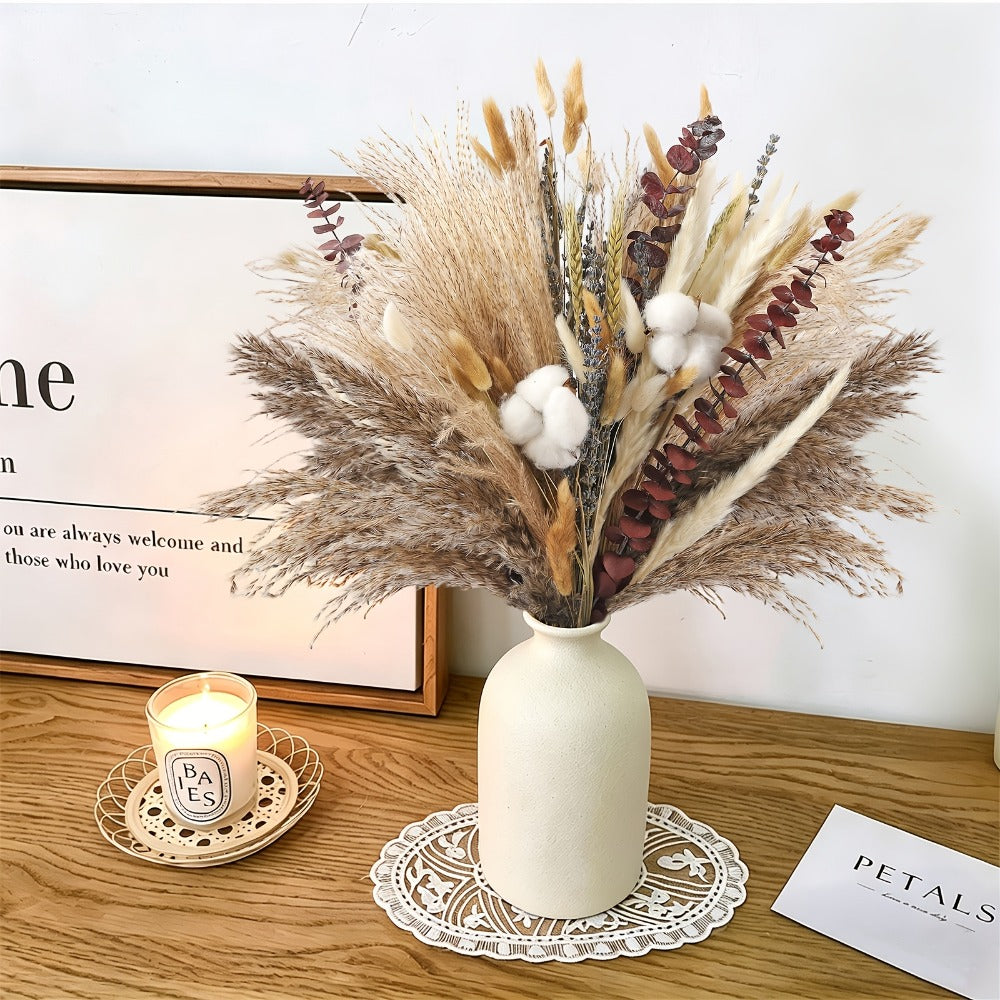Dried Flower Bouquet 80pcs – Pampas Grass, Bunny Tails, Eucalyptus, Lavender & Wheat Stems for Rustic Boho Home Decor, Vase Filler, Fall Decorations, Wedding Centerpiece & Floral Gift Arrangement