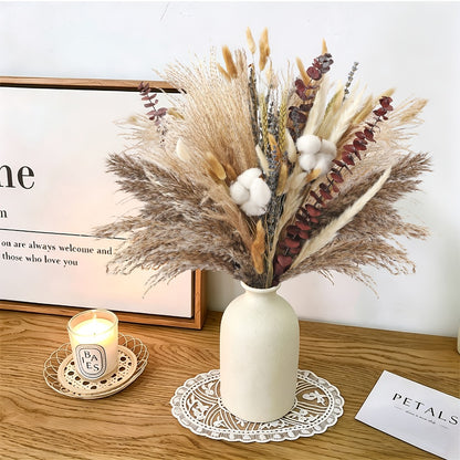 Dried Flower Bouquet 80pcs – Pampas Grass, Bunny Tails, Eucalyptus, Lavender & Wheat Stems for Rustic Boho Home Decor, Vase Filler, Fall Decorations, Wedding Centerpiece & Floral Gift Arrangement