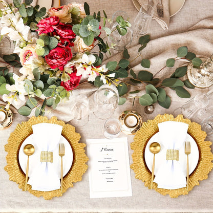 Wedding Plates 100pcs | 13 Inch Plastic Floral Decorative Plates with Metallic Ruffled Rim | Bulk Party Plates for Wedding, Holiday & Event Supplies