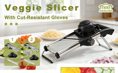 Mandoline Slicer Adjustable 5-Thickness 304 Stainless Steel – Professional Vegetable Slicer for Onion, Potato, Carrot, Cheese & Fruit, Kitchen Grater with Cut-Resistant Gloves Option