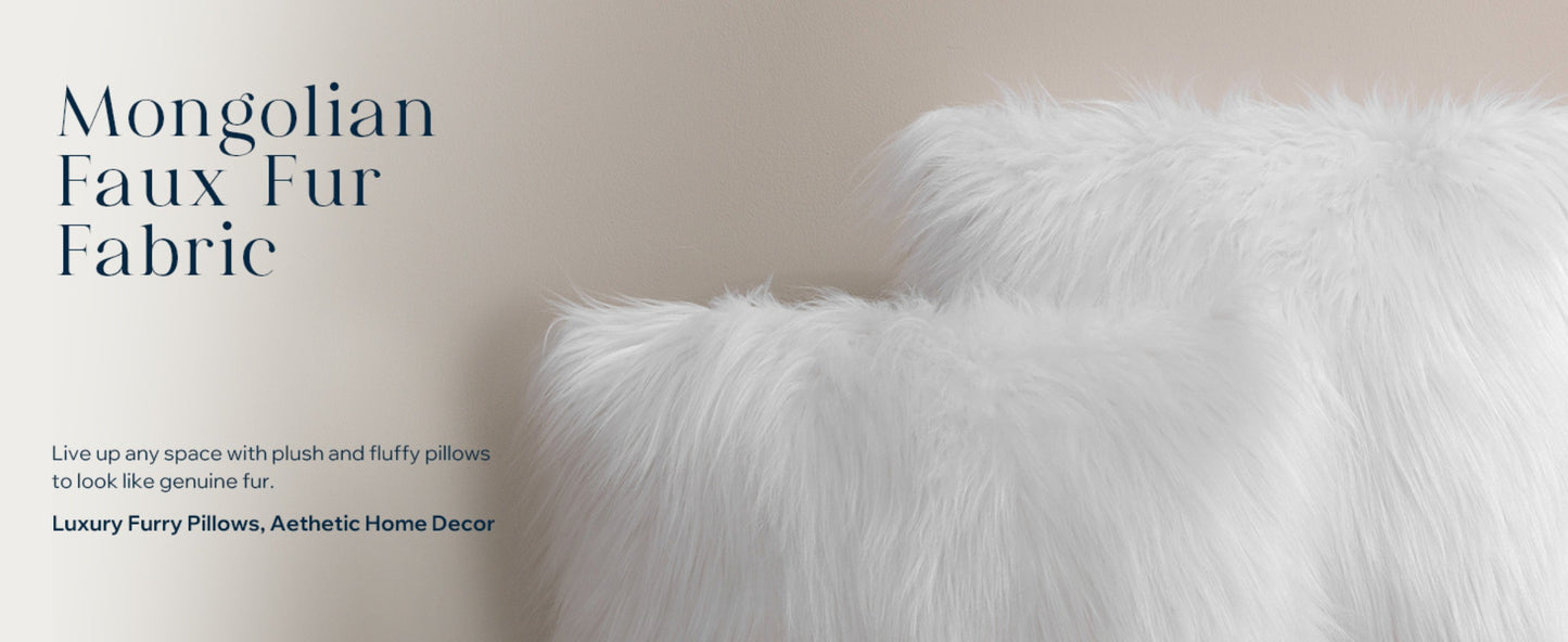 Faux Fur Throw Pillow Covers Pack of 2 – Luxury Soft Fluffy Decorative Cushion Covers for Couch Bed Sofa, Pet Friendly, Zipper Closure