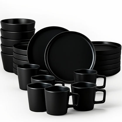 Ceramic Dinnerware Set for 4 – Porcelain Plates Bowls Cups Matte Finish Dishwasher Microwave Oven Safe Stoneware Tableware Scratch Resistant for Restaurant Kitchen Wedding Anniversary Gift