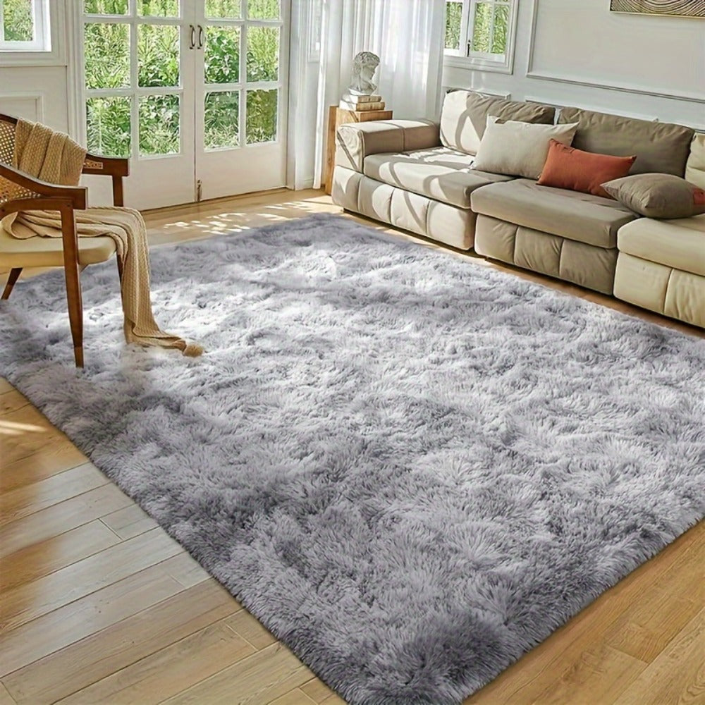 Fluffy Rug Plush Soft Indoor Carpet Non-Slip for Living Room Bedroom Hallway Runner Nursery Kids Play Area — Tie Dye & Solid Colors Multiple Sizes