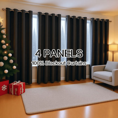 Blackout Curtains 4 Panels – 100% Light Blocking Thermal Insulated Soundproof Privacy Window Curtains for Bedroom Living Room