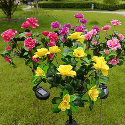 Solar Flower Lights Outdoor IP65 Waterproof Simulation Azalea Garden Decor Light 42 LED Solar Powered Decorative Stake Light for Garden Patio Yard Rose Red Yellow Pink Purple Colorful
