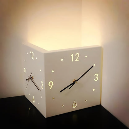 LED Wall Lamp with Motion Sensor Battery Operated Double Sided Pendulum Wall Light Modern Decorative Corner Clock Night Light for Bedroom Living Room Office White