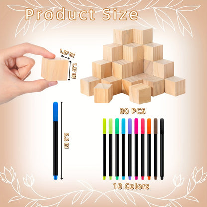 Wooden Block Stacking Game Party Kit 51pcs 30pcs – Baby Shower Tumbling Tower Decoration Sign Set Classic Flower Greenery Fox Bear Style No Electricity