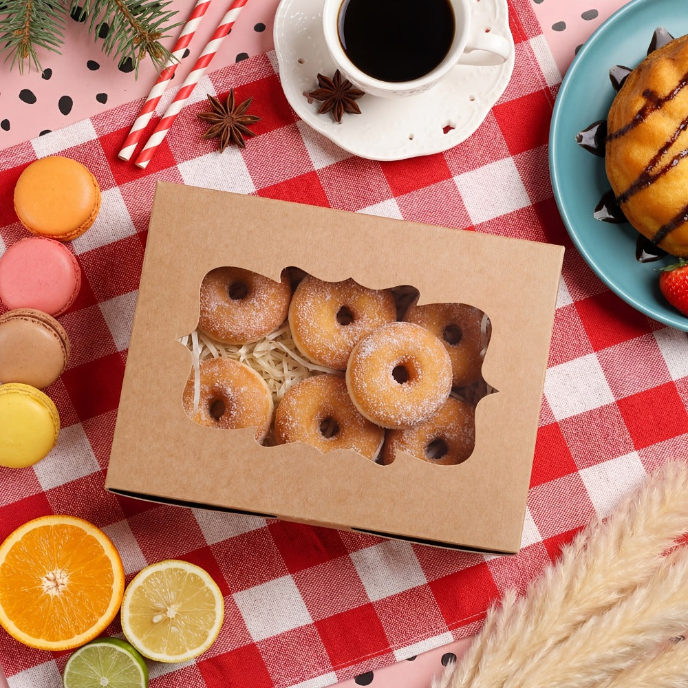 Cookie Boxes with Window 48 Pack – 8x6x2.5" Kraft Bakery Treat Boxes for Cookies, Macarons, Pastries & Cake, Brown & White Cardboard Gift Boxes for Birthday, Wedding & Holiday Packaging