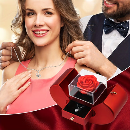 Preserved Real Rose Gift Box with I Love You in 100 Languages Necklace – Romantic Gifts for Girlfriend Wife Mom – Valentine's Day Birthday Mother's Day Christmas Gift Idea for Women