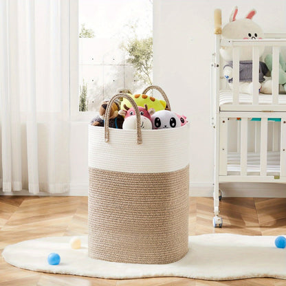 Woven Cotton Rope Laundry Basket Large Hamper with Handles for Bathroom Bedroom Living Room – Jumbo Boho Storage Basket for Clothes Blankets Toys | 40L 60L 80L 100L