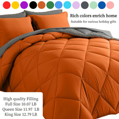 Comforter Set 7-Piece Bed in a Bag Queen King Full Soft Microfiber Down Alternative Comforter Fitted Sheet Flat Sheet Pillow Shams Pillowcases All Season Bedding Set 34 Colors