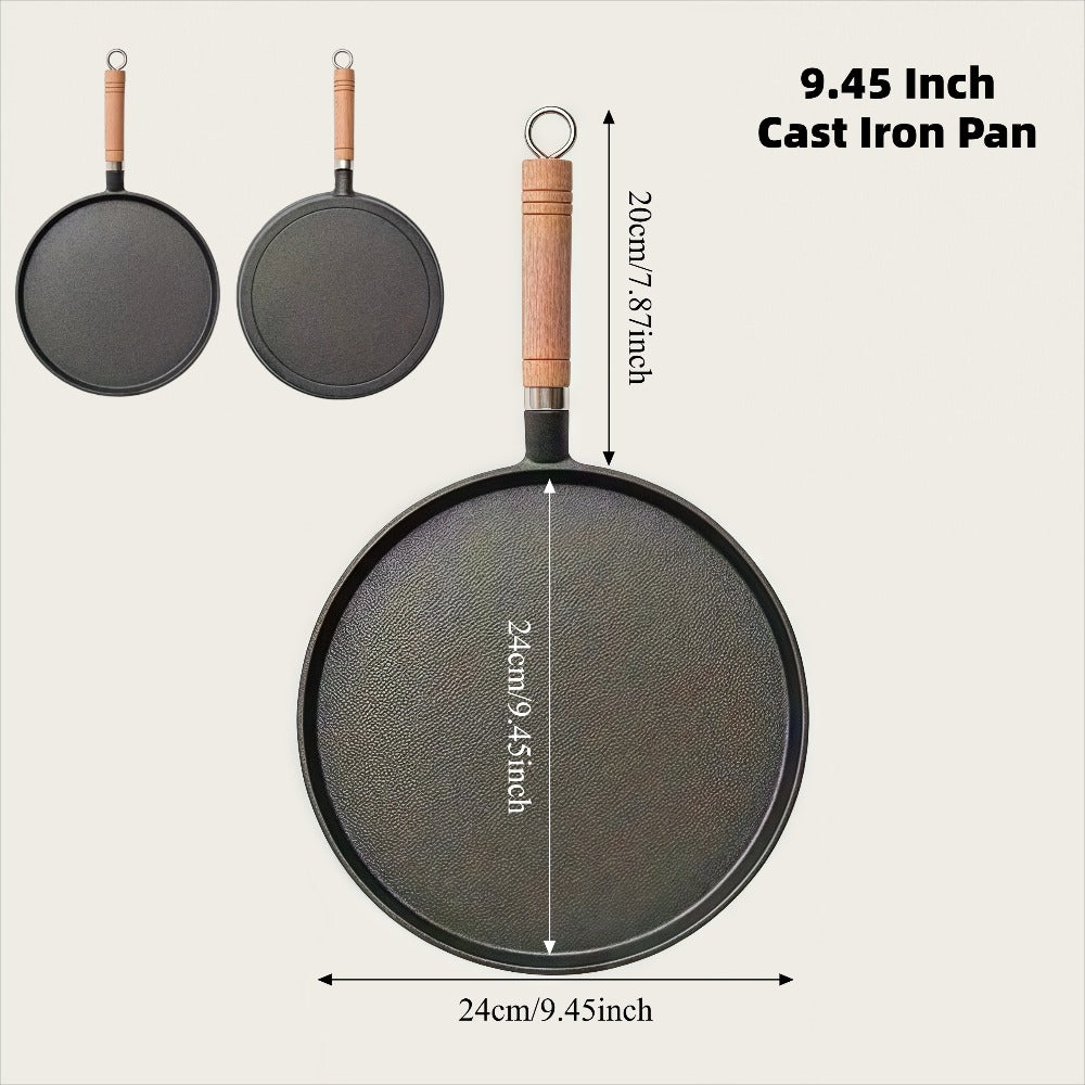 Cast Iron Skillet Non-stick Flat Pan 8.27/9.45/10.63 Inch for Pancakes Eggs & Crepes – Induction Gas Campfire Compatible Breakfast Griddle Pan for Indoor Outdoor Cooking