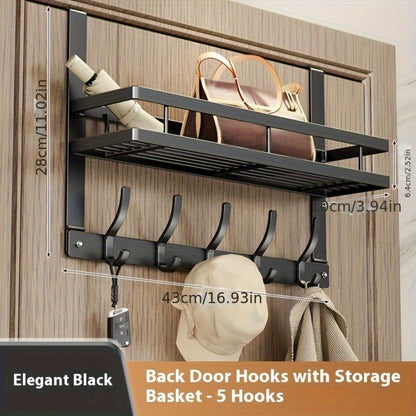 Over-the-Door Storage Rack with Hooks – Metal Multifunctional Organizer for Bedroom Bathroom Kitchen, 4/5/6/8 Hook Options in Gray & Black