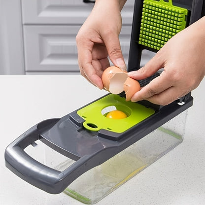14-in-1 Vegetable Chopper & Food Dicer | Stainless Steel Blades, Large Capacity Collector, Egg Separator, Easy Clean – Manual Kitchen Slicer Grater
