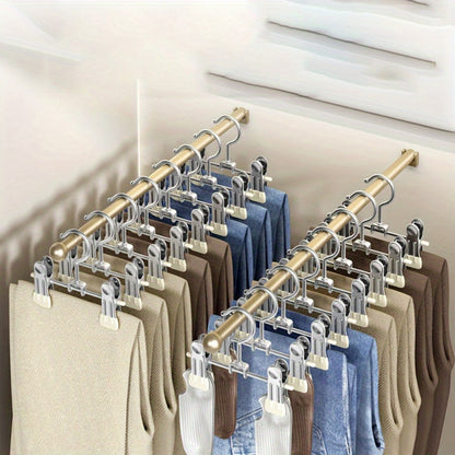 Stainless Steel Clothes Hangers 10 Pack Non-Slip Non-Marking Retractable Metal Hangers with Sock Hook Space Saving Closet Organizer for Wardrobe Drying Laundry
