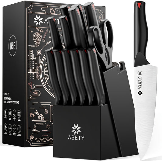 15-Piece Kitchen Knife Set with PP Handle, Professional Chef Knife Set with Block, Stainless Steel Sharp Blade, Ergonomic Non-Slip Handle, Home Cooking & Restaurant Knife Set
