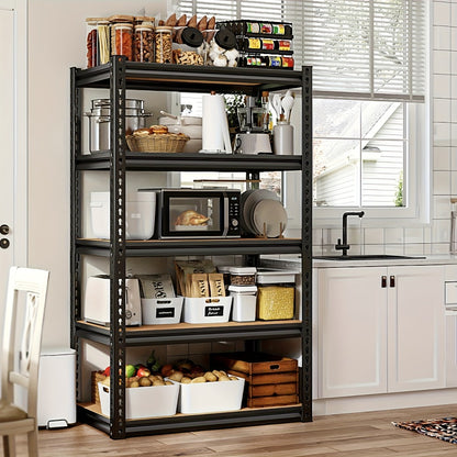 5-Tier Heavy Duty Garage Shelving Unit 2000LBS – Metal & Wood Storage Shelves, Adjustable Utility Rack for Garage, Basement, Pantry, Warehouse, Kitchen & Office, Tool-Free Assembly, Black