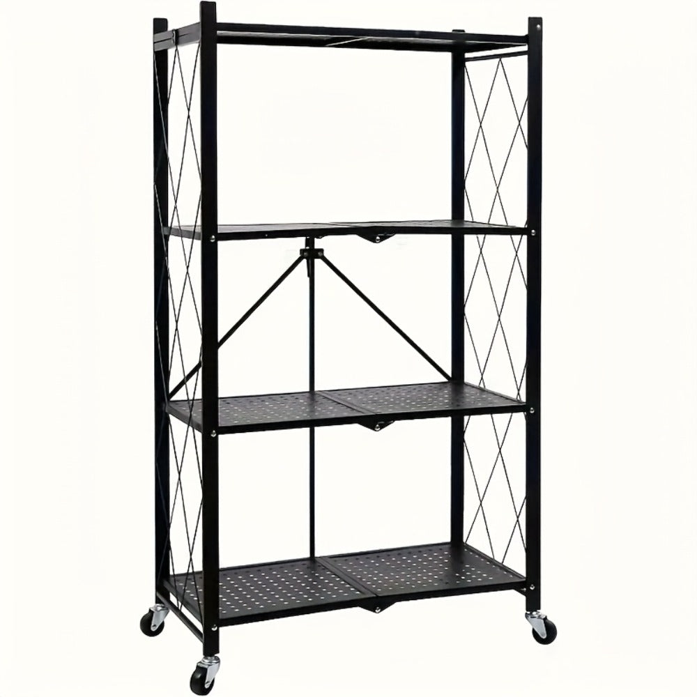 Rolling Storage Rack with Wheels – 3, 4 or 5 Tier Portable Movable Shelving Unit, No Assembly Required, Large Capacity Floor Storage Shelf for Garage, Balcony, Camping, Outdoor & Commercial Use