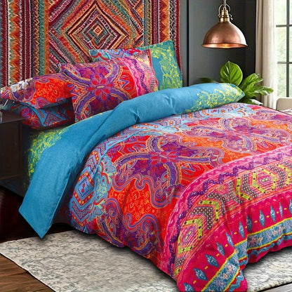 Bohemian Floral Quilt Comforter Set – Soft Microfiber Lightweight Bedding for All Seasons, Twin Queen King – Rose Red, Scarlet & Dark Pink