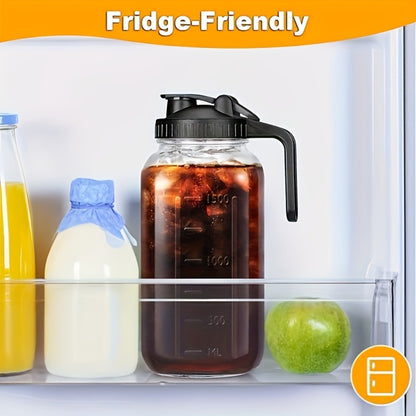 Glass Pitcher 64oz Mason Jar with Lid and Pour Spout - 2 Quart Wide Mouth Leak Proof Glass Jug for Fridge Iced Tea Sun Tea Lemonade and Juice, Creamer Container for Coffee and Breast Milk Storage, Available in 2 or 3 Pack